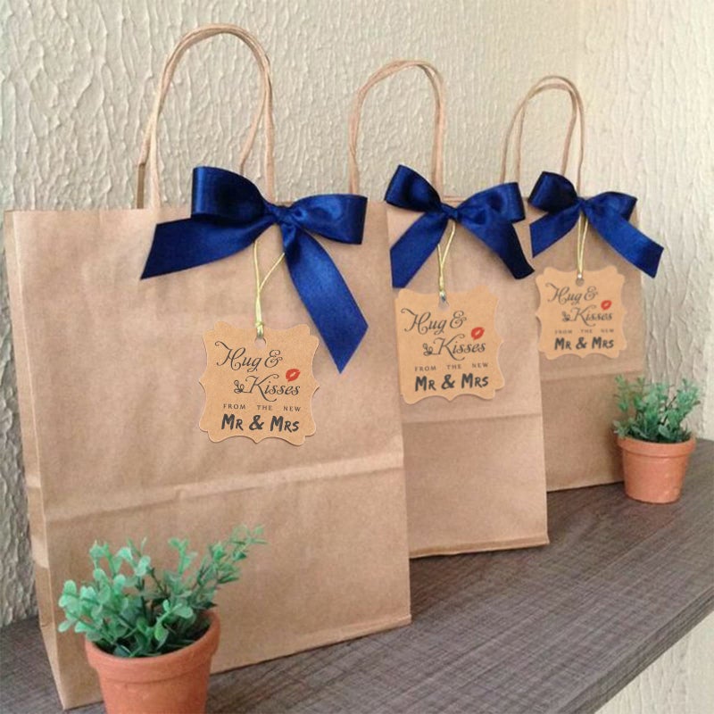 G2PLUS Wedding Favors Tags, 100PCS Hugs and Kisses from The New Mr & Mrs Tags, 2x2 in Kraft Paper Gift Tag with String for Gift Wrapping, Wedding, Bridal Shower, Anniversary Party Favor - Image 4